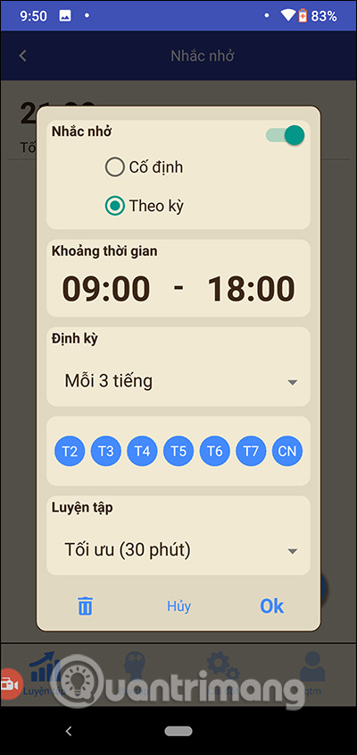 Chọn thời gian nhắc nhở