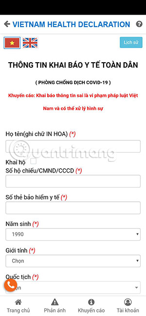 app khai báo y tế