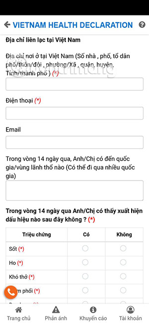 ứng dụng khai báo y tế