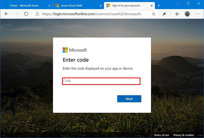 Mở trang Microsoft authentication