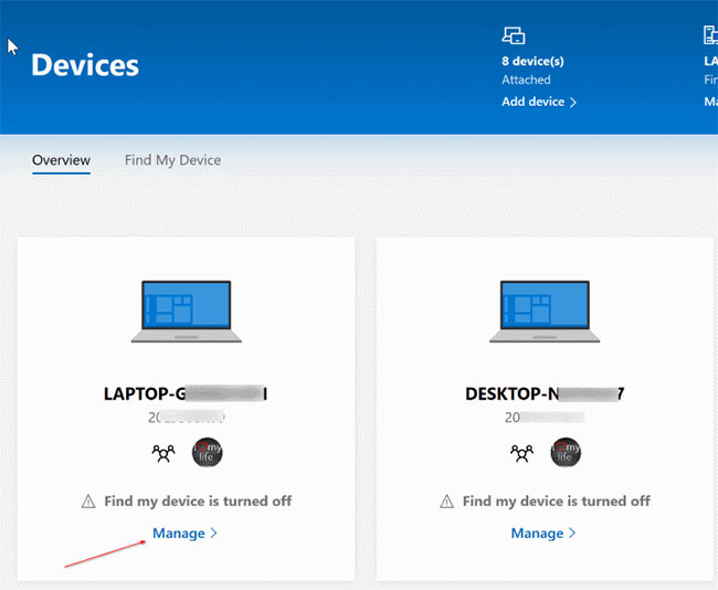 Nhấp vào liên kết Manage