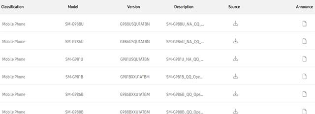 Mã nguồn kernel cho dòng smartphone Galaxy S20