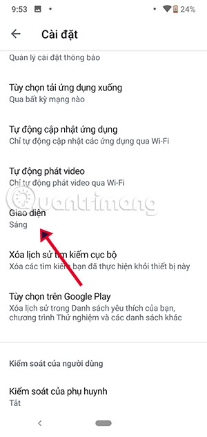 đổi dark mode chplay