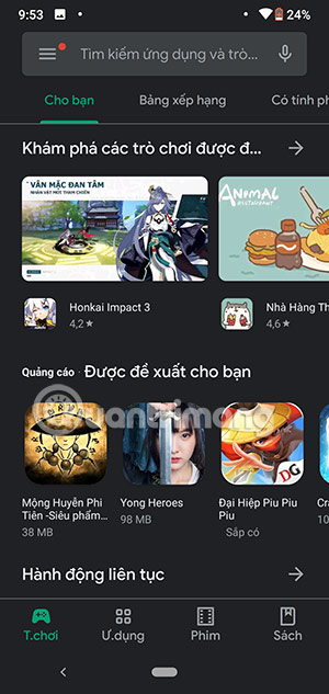 giao diện tối chplay
