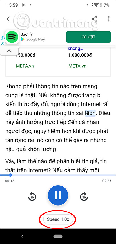 Đổi tốc độ đọc