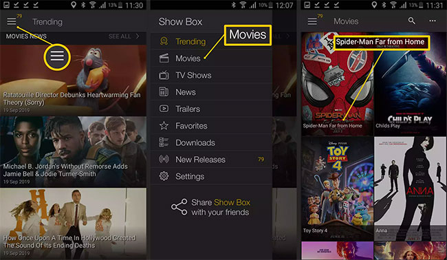 Nhấn vào Movies để duyệt các phim