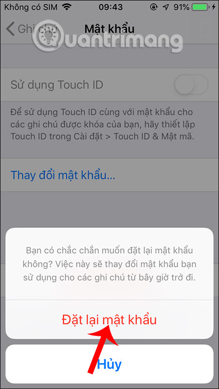 Chọn reset mật khẩu