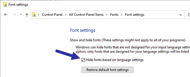 Cách hiển/ẩn phông chữ trong Windows 10/8