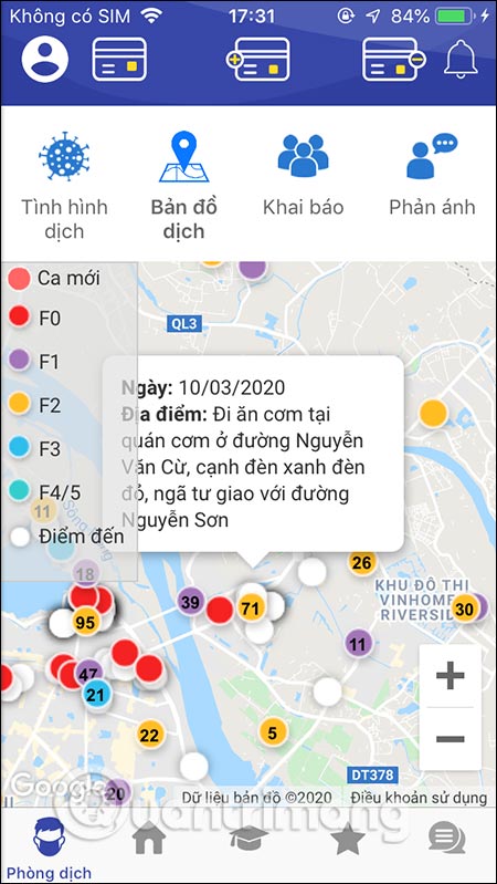 Hướng di chuyển của bệnh