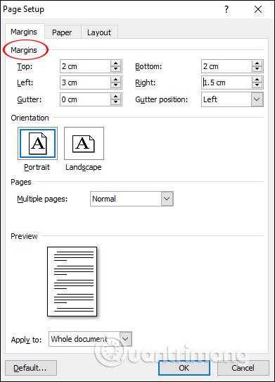 Enter the size of the margin 