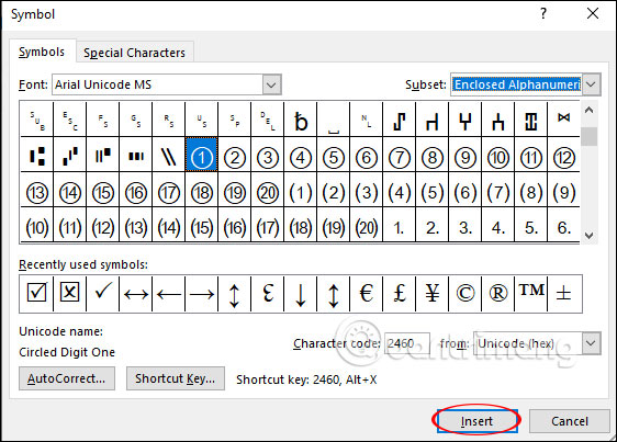 Nhấn vào ảnh để phóng to Chọn số khoanh tròn