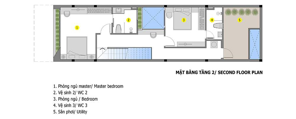 Bản vẽ nhà ống 2 tầng đẹp, giá rẻ tầng 2