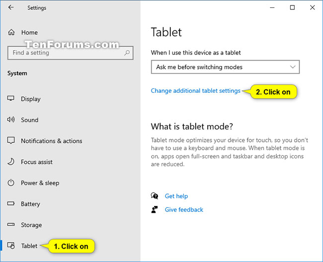 Chọn Change additional tablet settings