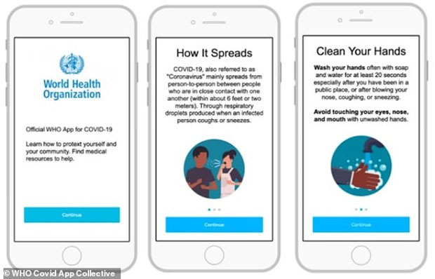Giao diện ứng dụng WHO MyHealth trên smartphone.