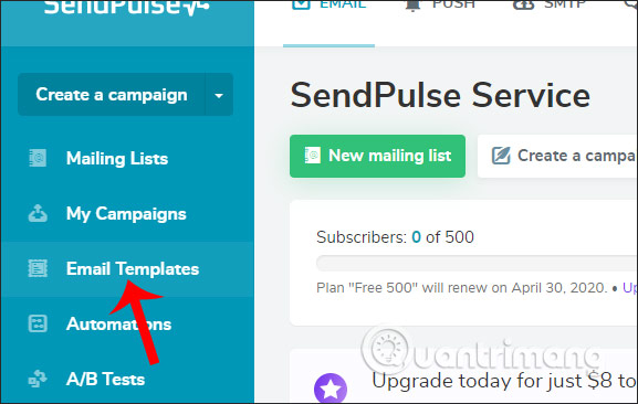 Sao lưu vào SendPulse