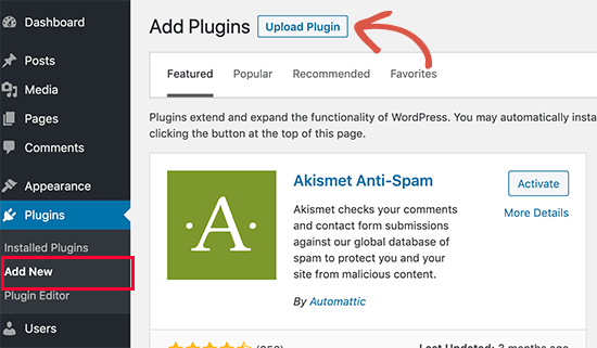 Nhấp vào nút Upload Plugin