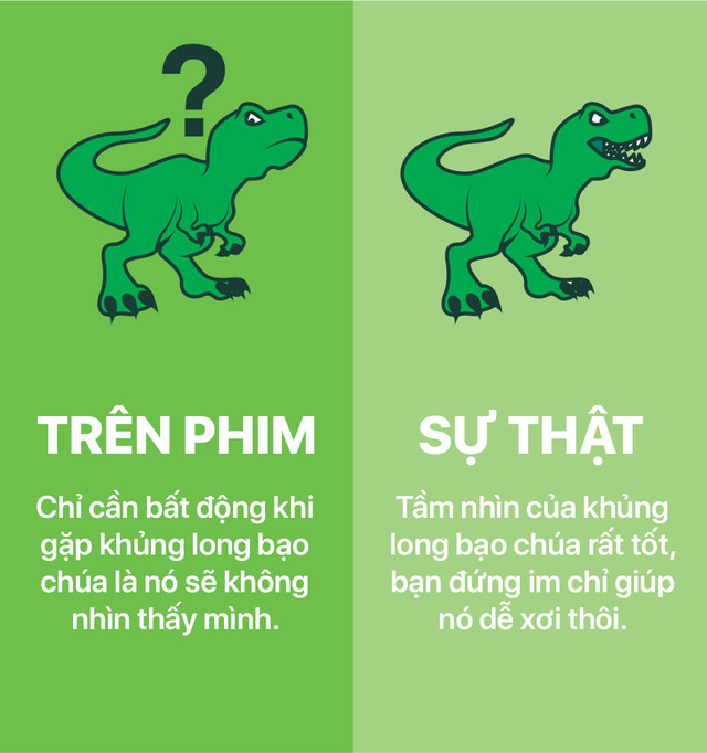 Thị giác của khủng long rất tốt nên việc bạn đứng im sẽ khiến nó dễ xơi hơn mà thô