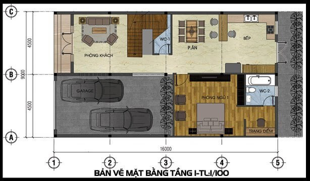 Biệt thự mini 2 tầng 150m2 tầng 1