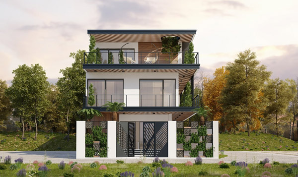 Mặt bằng biệt thự 3 tầng hiện đại mặt tiền 7m