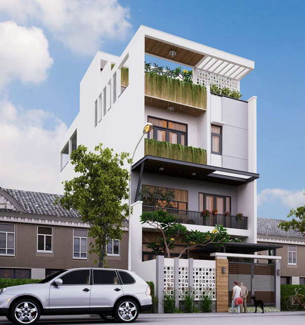 Mặt bằng biệt thự 3 tầng 1 tum hiện đại mặt tiền 5m