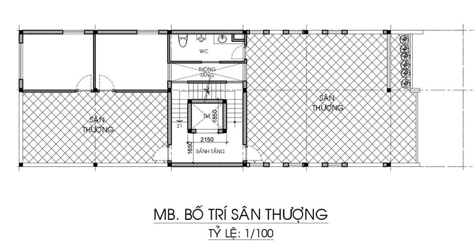 Mặt bằng tầng tum biệt thự 3 tầng 1 tum hiện đại mặt tiền 5m