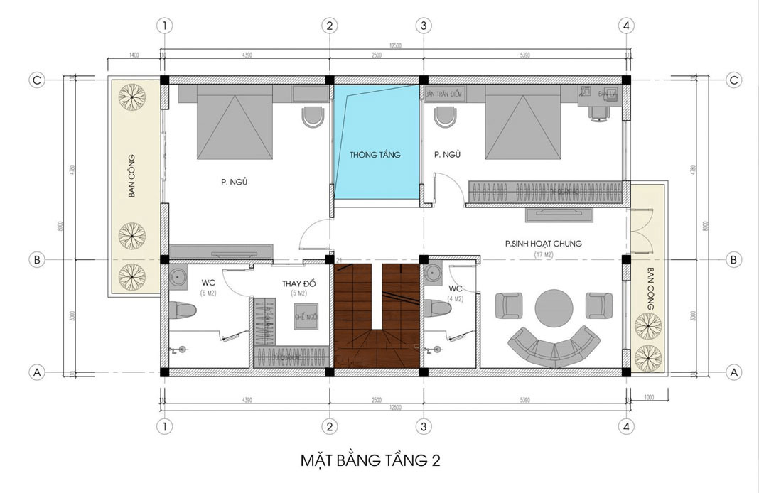 Mẫu biệt thự mini 3 tầng hiện đại, tầng 2