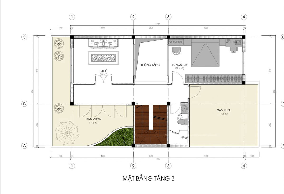 Mẫu biệt thự mini 3 tầng hiện đại, tầng 3