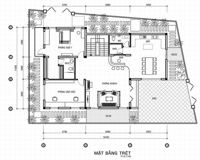 Mặt bằng tầng 1 biệt thự tân cổ điển sang trọng