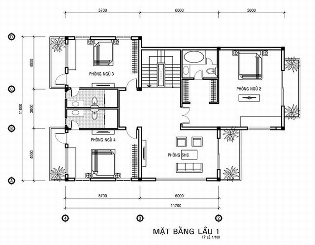 Mặt bằng tầng 2 biệt thự tân cổ điển sang trọng