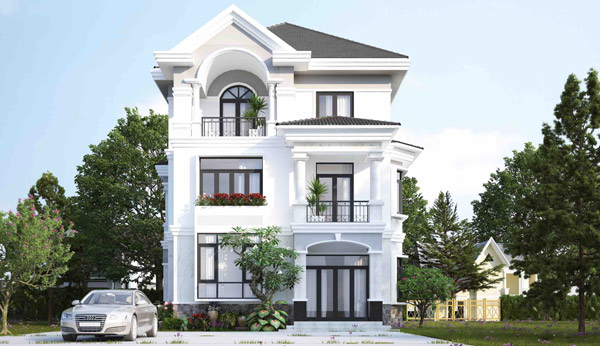 Biệt thự 3 tầng mái thái hiện đại, mặt tiền gần 8m