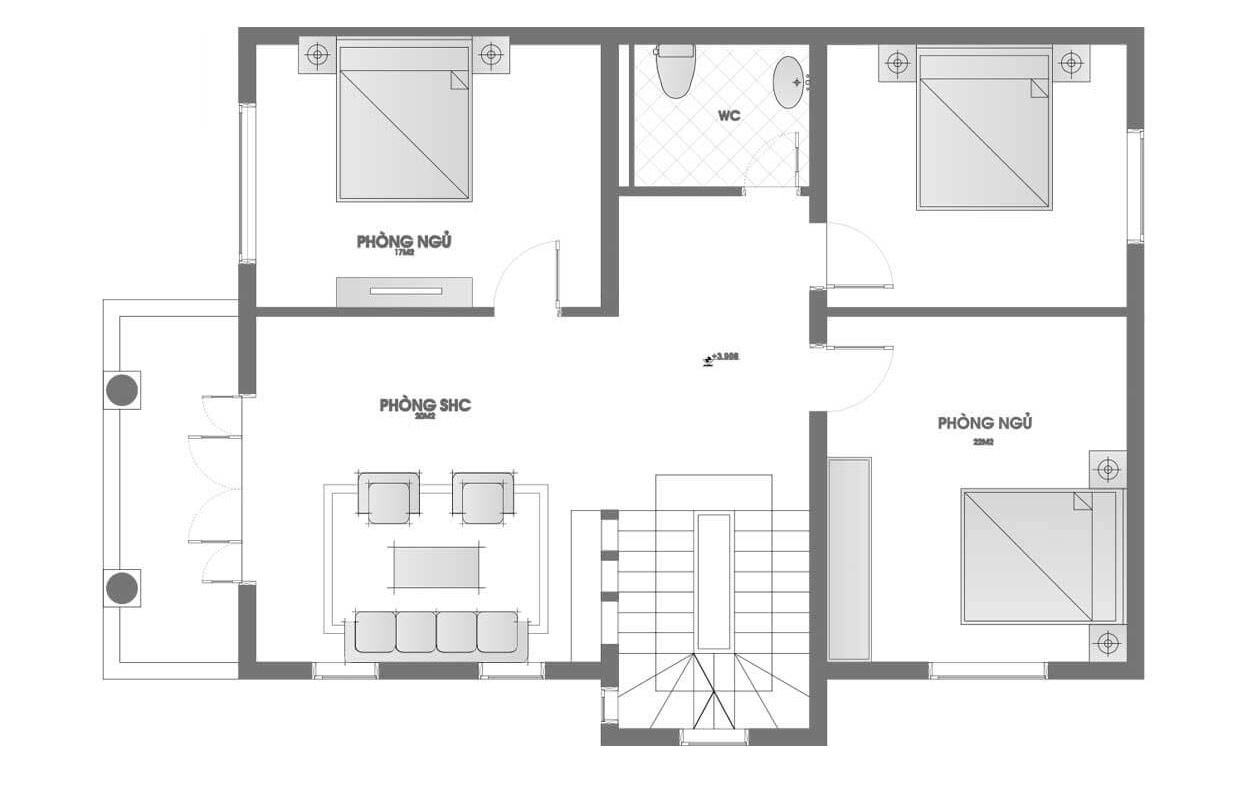 Biệt thự 3 tầng mái thái hiện đại, mặt tiền gần 8m, tầng 2