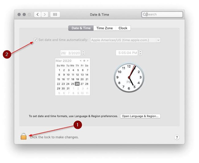 Bỏ chọn tùy chọn Set date and time automatically