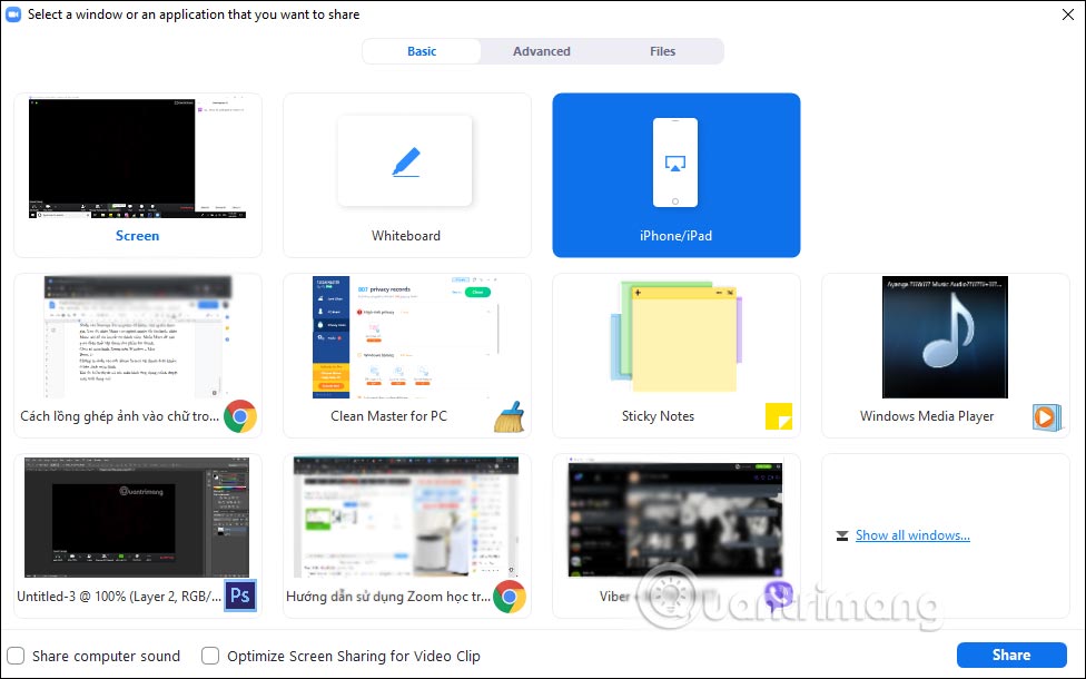 Nhấn vào ảnh để phóng to Chia sẻ màn hình