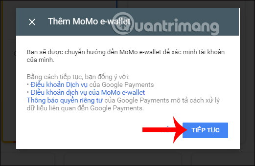 Tiếp tục thanh toán 