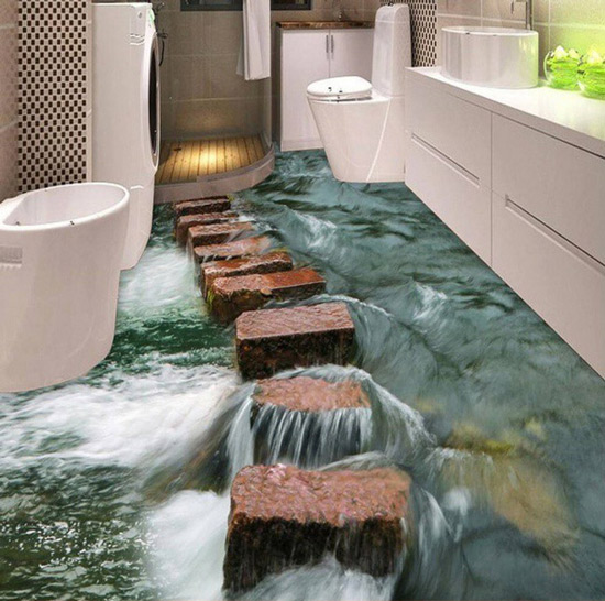 Gạch lát nền khiến người bước vào nhà vệ sinh này cảm thấy hoang mang