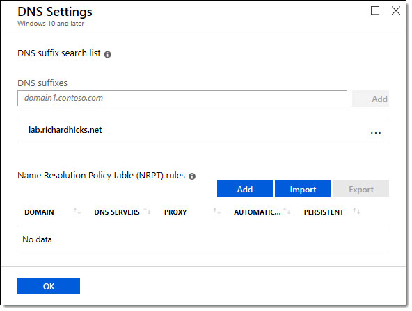 Nhập DNS suffix được sử dụng trên mạng nội bộ trong trường DNS suffixes