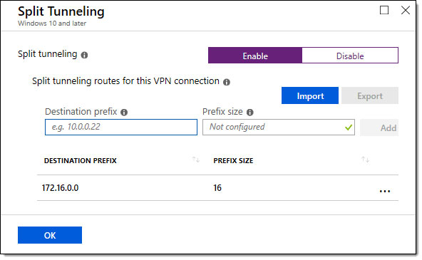 Nhập (các) địa chỉ mạng tương ứng với mạng nội bộ trong trường Destination prefix và Prefix size