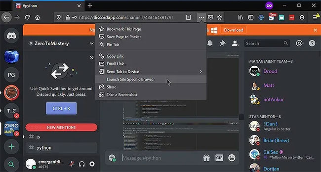 Chọn một trong hai tùy chọn “Install this website as app” hoặc “Launch Site Specific Browser”