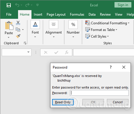 Nhập mật khẩu để chỉnh sửa file Excel