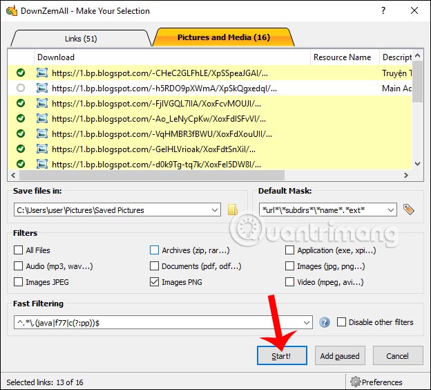 Chọn tải file 
