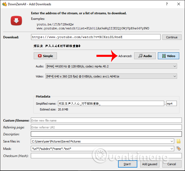 Thiết lập tải video YouTube 
