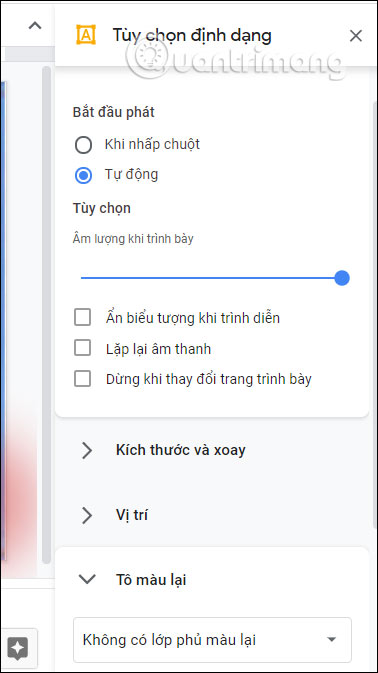 Tùy chỉnh định dạng 