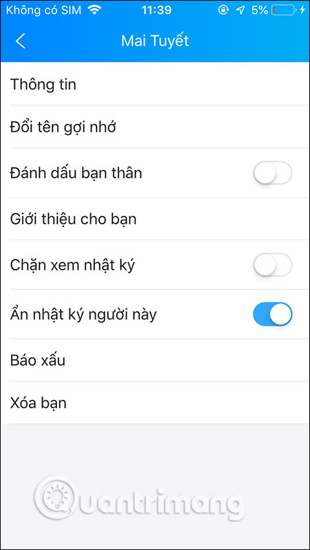 Kích hoạt ẩn nhật ký từ người này