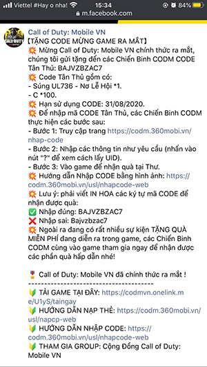 Code Call Of Duty Mobile VNG và cách nhập