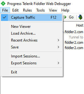 Chuyển đến menu File và đảm bảo tùy chọn Capture Traffic được chọn