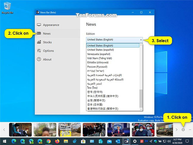 Thay đổi quốc gia để nhận tin tức từ News Bar trong Windows 10