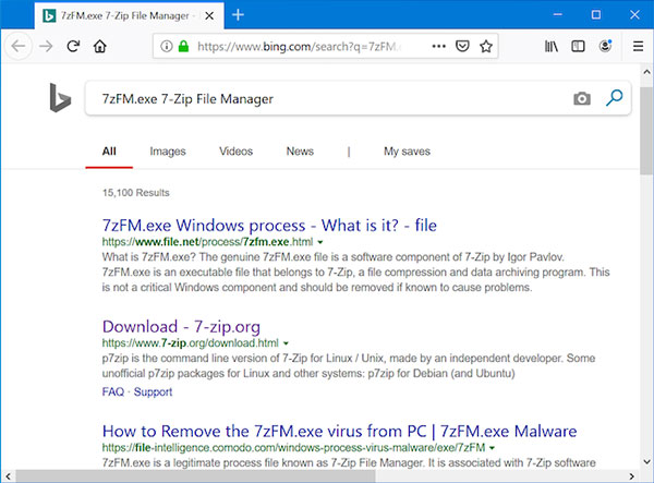 Tìm kiếm web với tên file thực thi của ứng dụng trên Bing
