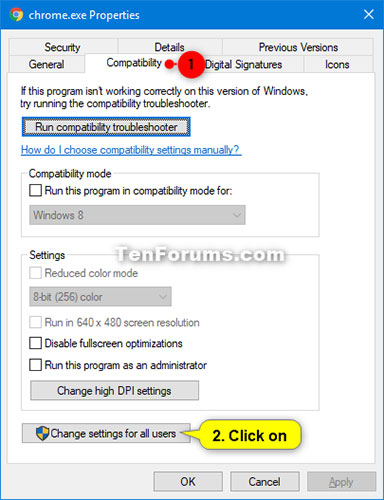 Nhấn nút Change settings for all users