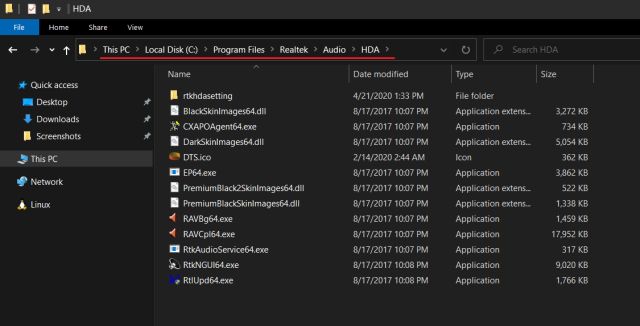 Đi đến Program Files > Realtek > Audio > HDA