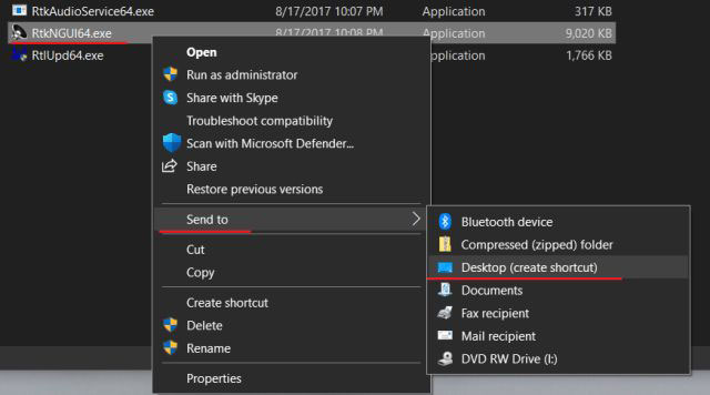 Chọn Desktop (create shortcut)